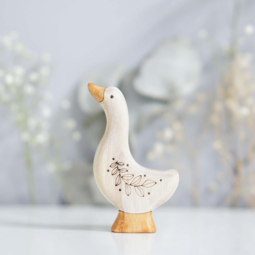 Goose wooden toy white color (head up)