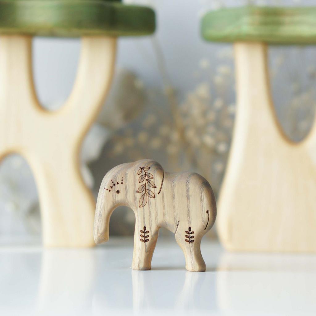 Elephant baby trunk down wooden toy (colored)