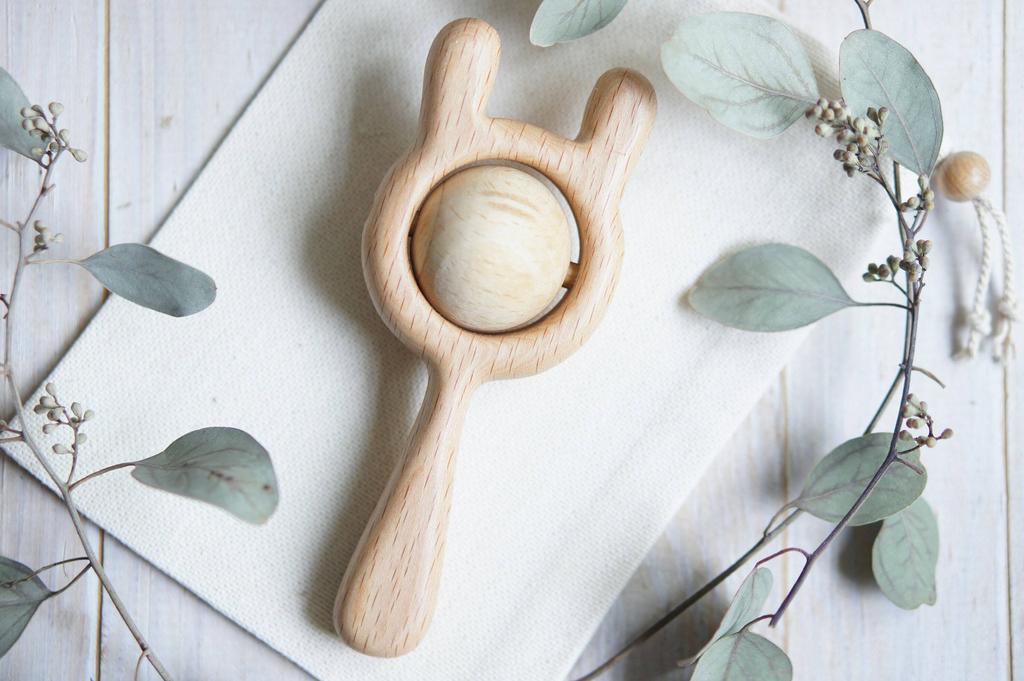 Traditional wooden rabbit rattle