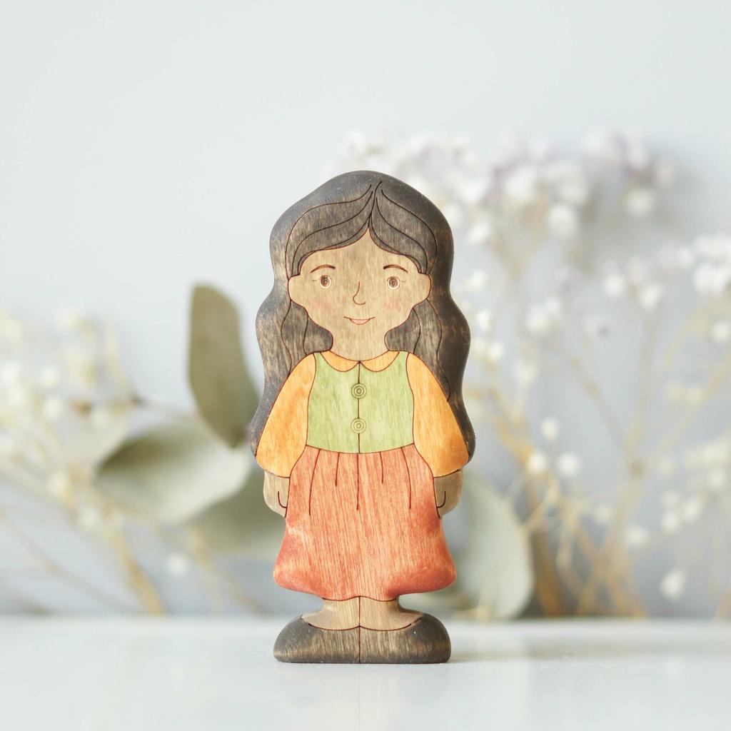 Girl (in autumn dress) brunette (dark skin)
