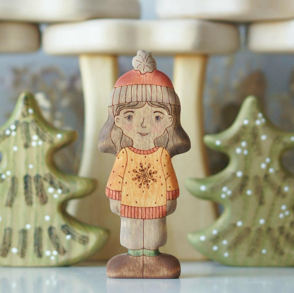 Girl (in sweater) brunette (dark skin)