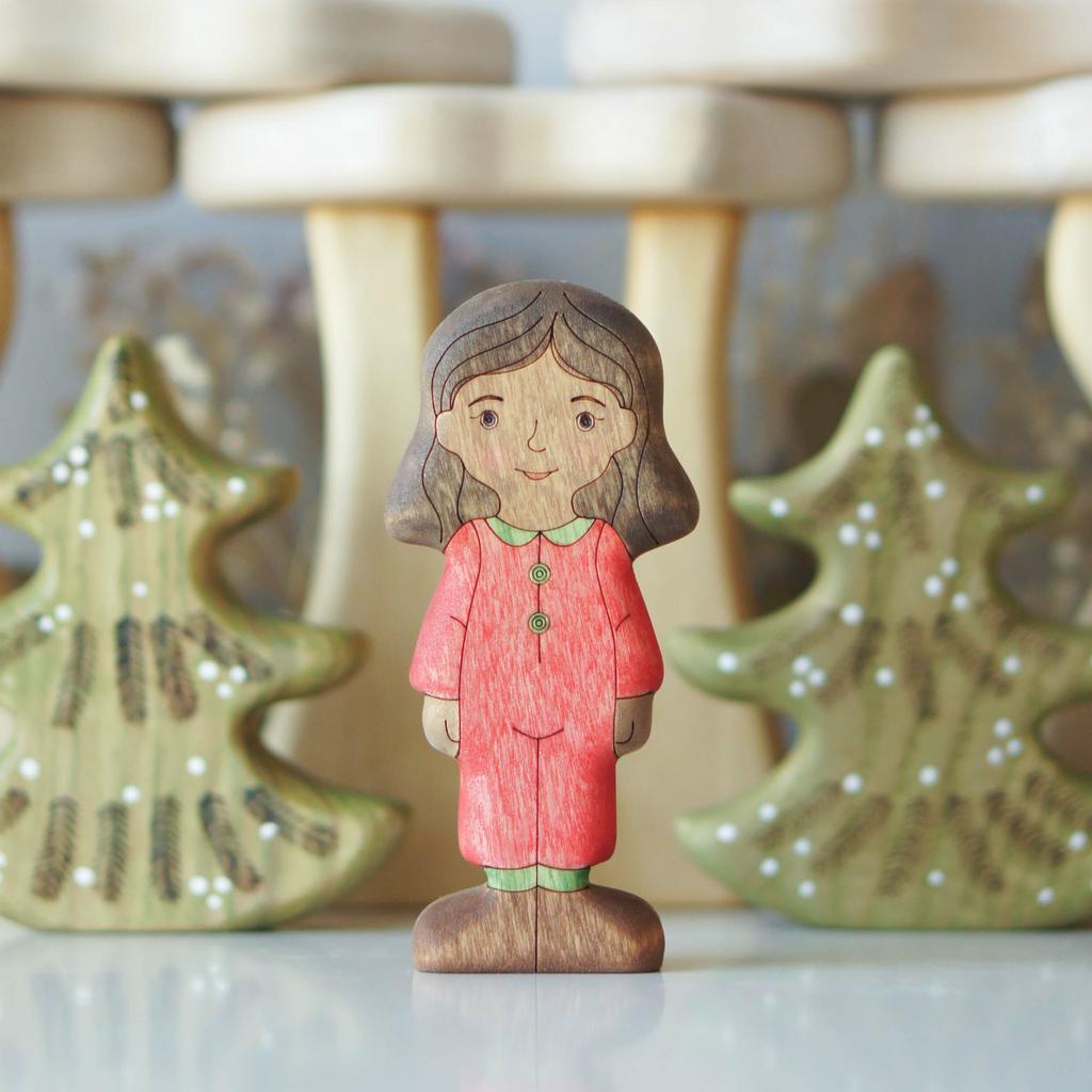 Girl (in red) brunette (dark skin)