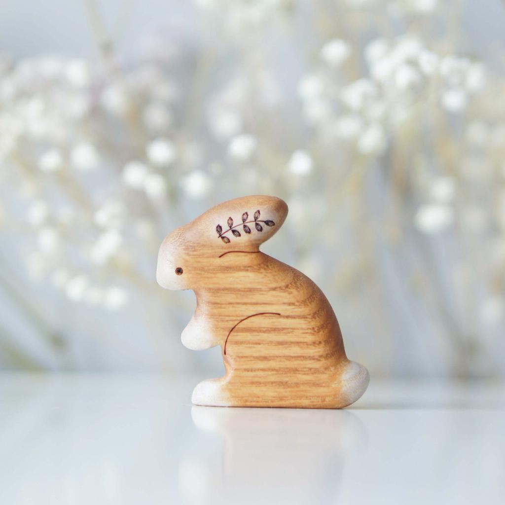 Wooden bunny toy №3  (brown with white paws)