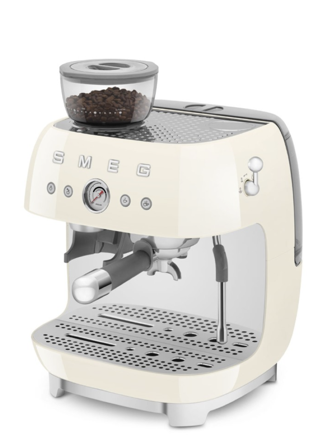 SMEG Ручная эспрессо-машина со встроенной кофемолкой, кремовый глянцевый