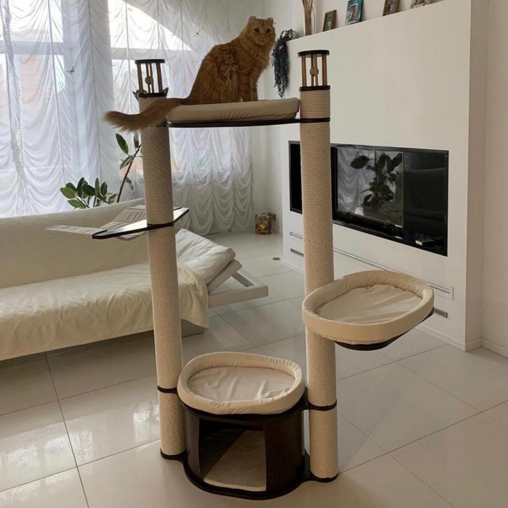 Игровой напольный комплекс с лежанками для кота и домиком 179 см