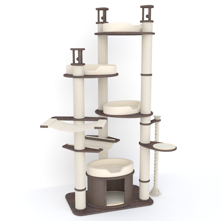 Мега большой напольный комплекс для кошек - домик, два гамака и четыре лежанки 205 см (арт. NPM22)