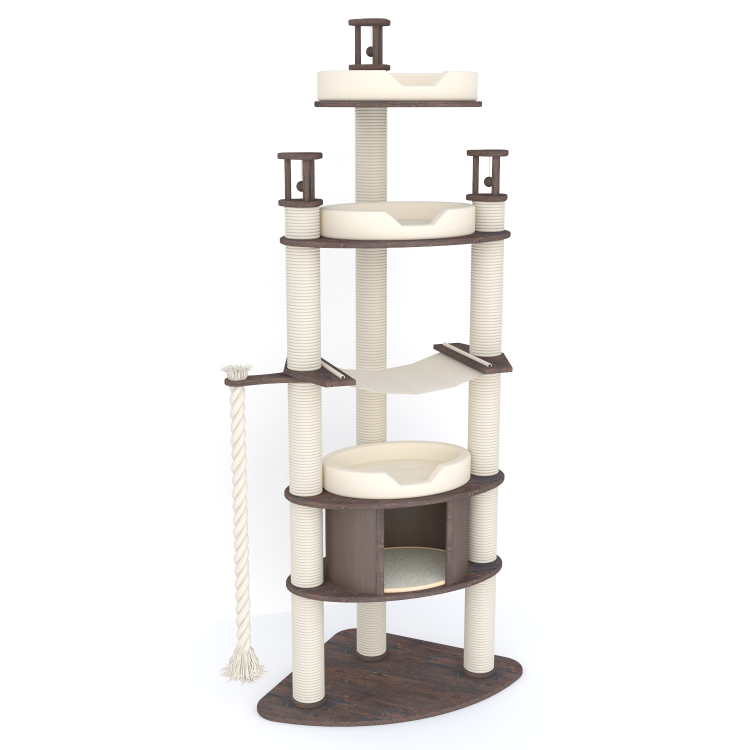 Большая лазилка для двух кошек с домиком. Игровой комплекс для кошки с гамаком и кроватками 229 см (арт. NPM20)