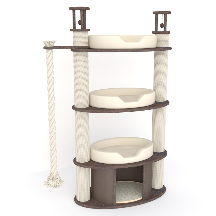 Игровой комплекс с канатом из хлопка, три лежака и домик для котов и собак 143 см (арт. NPM6)