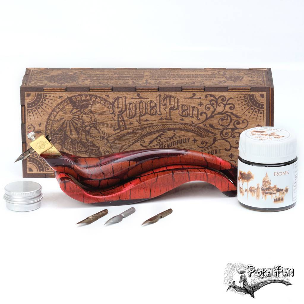 Obliquepenholder  "RED LIZARD" with stand