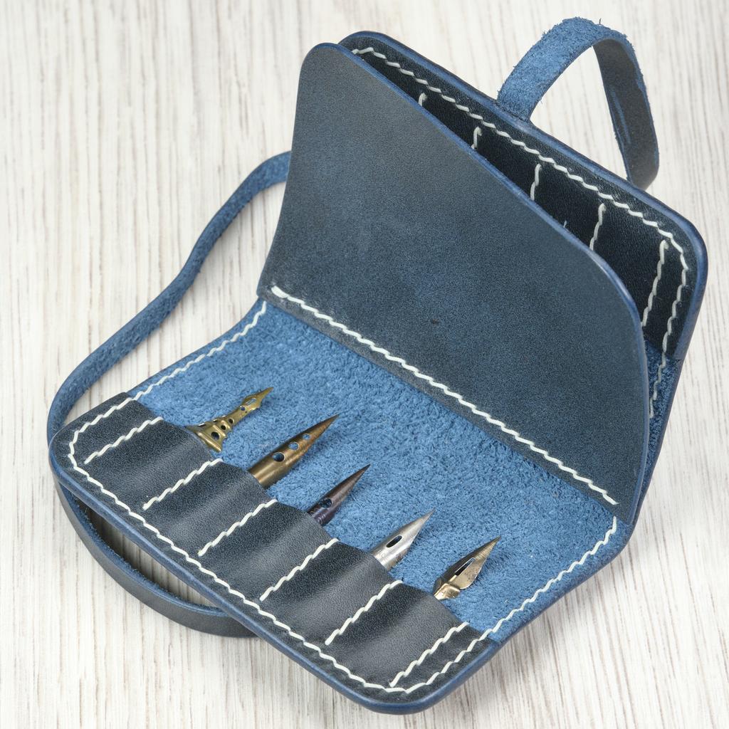 Кожаный пенал для перьев Navy Blue
