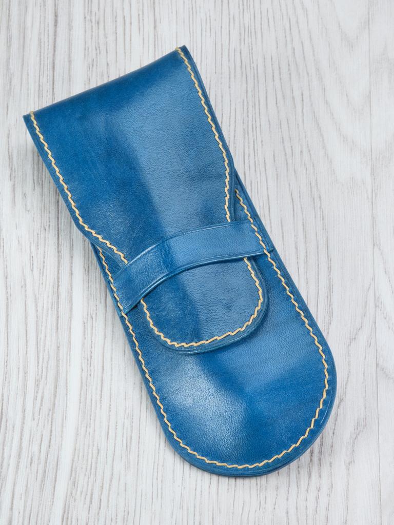 Кожаный пенал для холдера. Ocean Blue (orange). с клапаном
