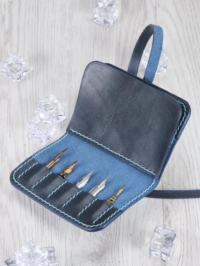 Кожаный пенал для перьев Navy Neon