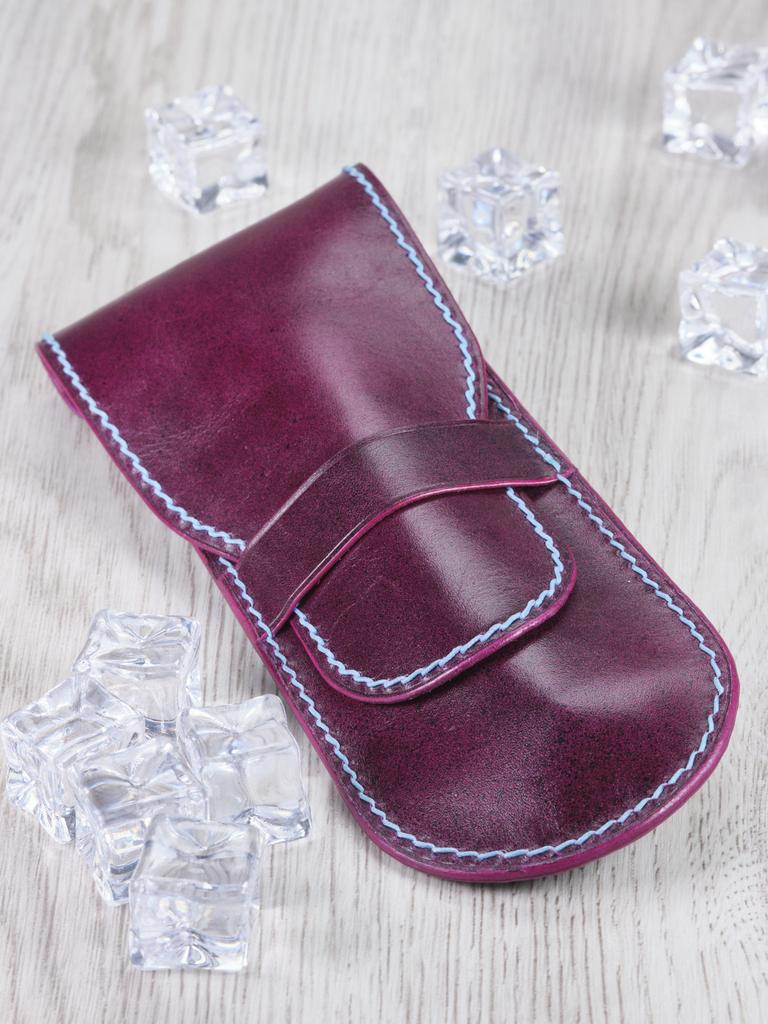 Кожаный пенал для холдера. Фуксия Блю. с клапаном