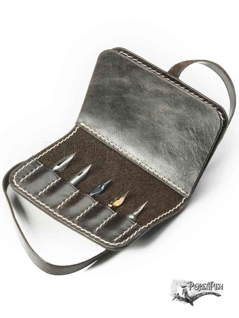 Кожаный пенал для перьев Шоколад из натуральной кожи краст ручной работы винтажный стиль