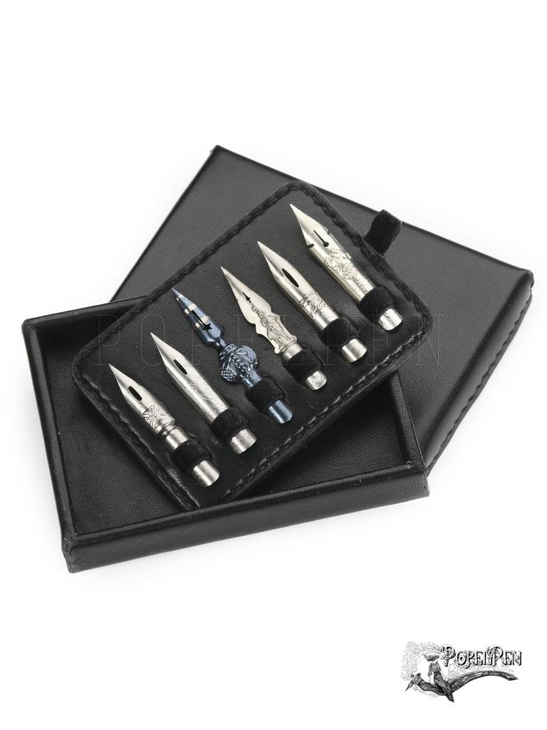 Презентуар из черной натуральной кожи для коллекционных перьев | Футляр с ложементом