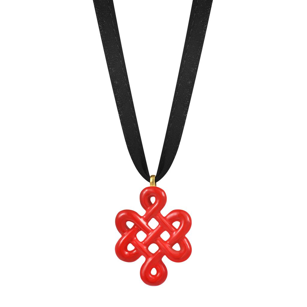 Подвеска Бесконечный узел из серебра, позолота SESSA с красной эмалью