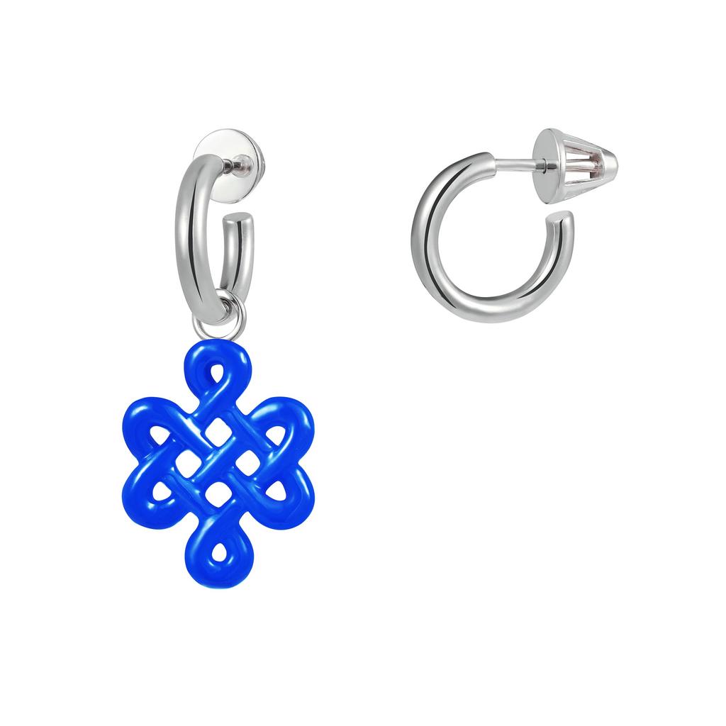 Серьги Бесконечный узел из серебра SESSA с синей эмалью