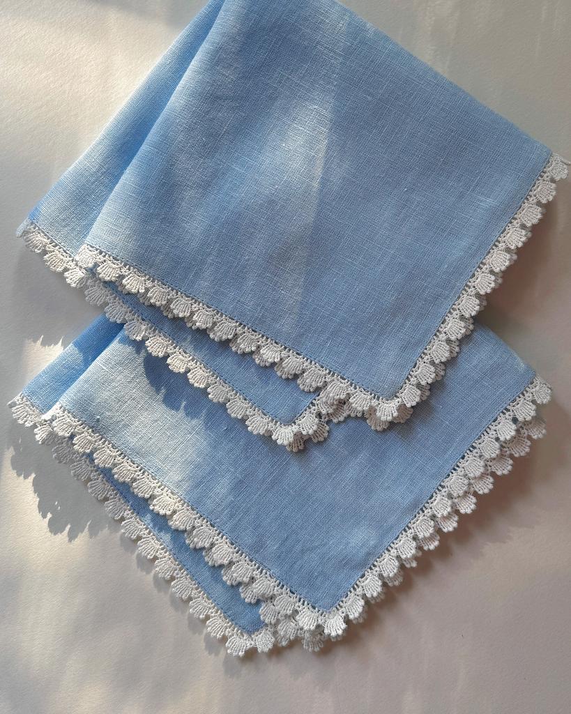 Салфетка с кружевом «Ракушки» голубые