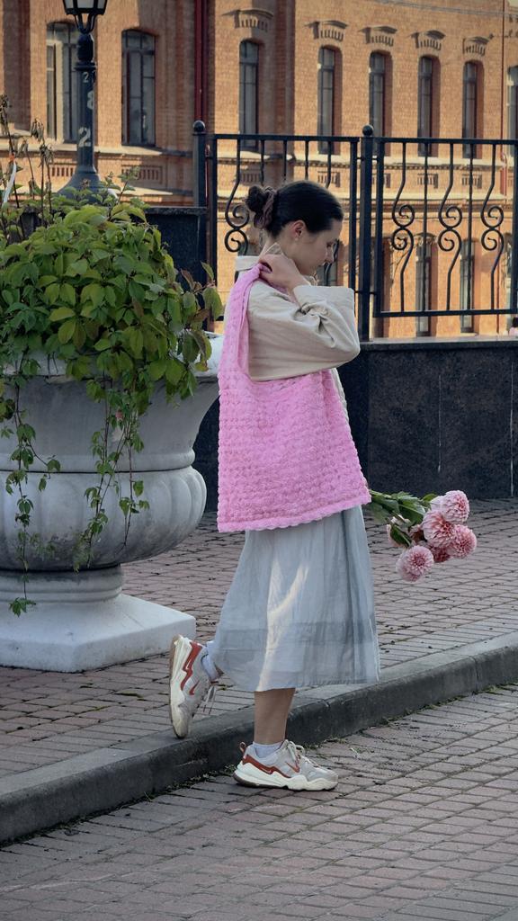 Шоппер с цветами, розовый