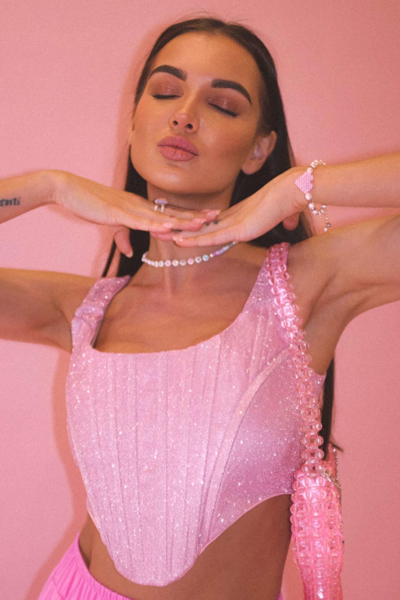 Корсет блестящий, розовый