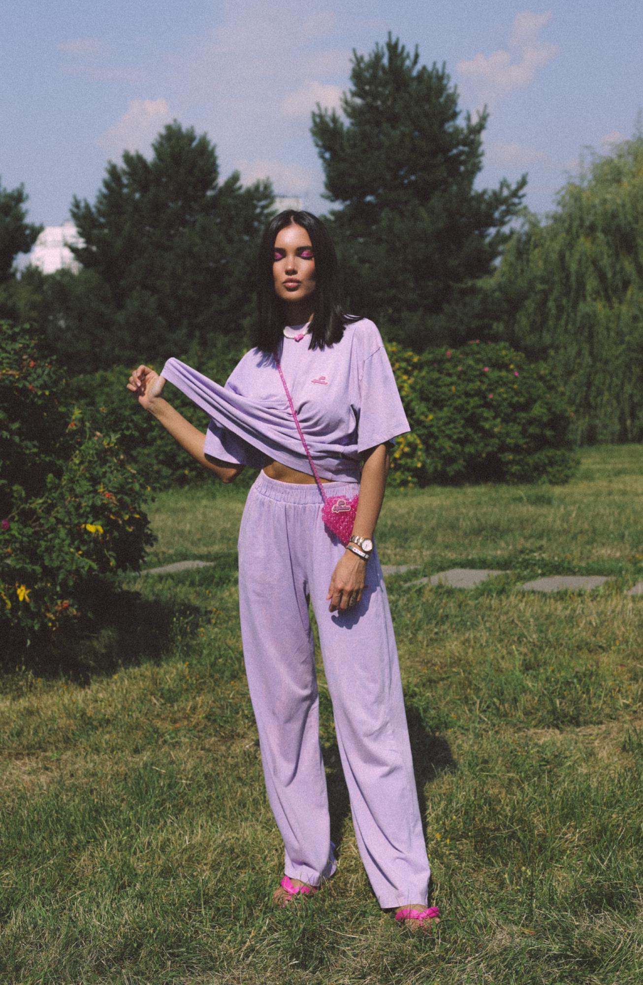 Брюки прямые вареные, сиреневый