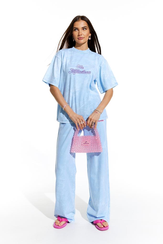 Брюки широкие вареные, голубые