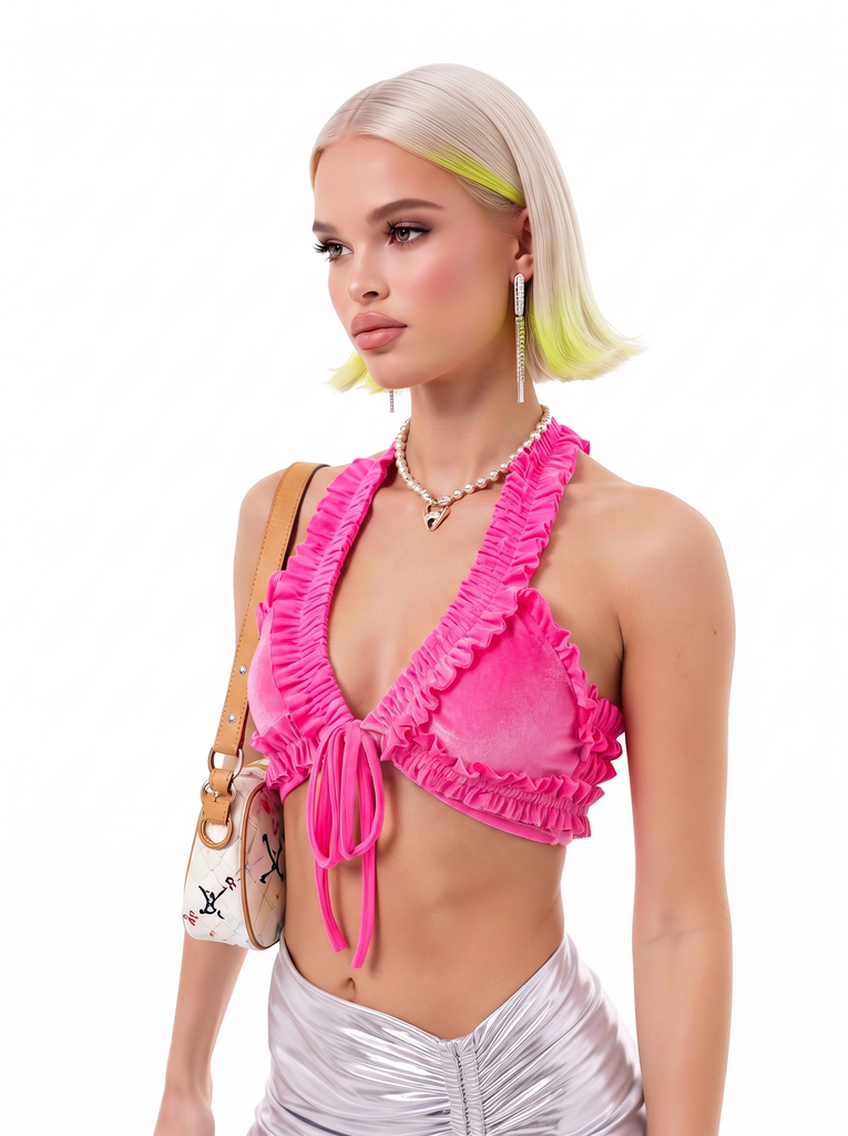 Топ с рюшами бархатный, розовый Barbie