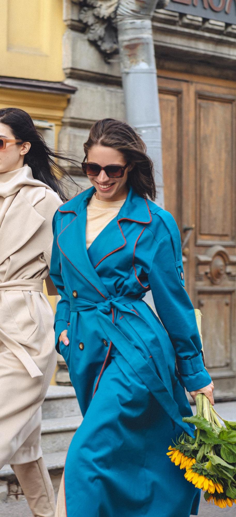 Тренч морской синий с замшевым кантом