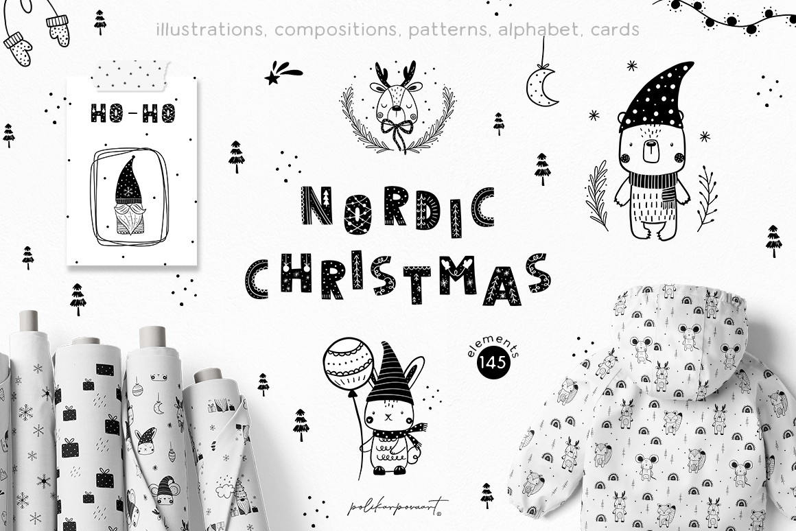 Vector collection "Nordic Christmas" - children's illustrations and patterns