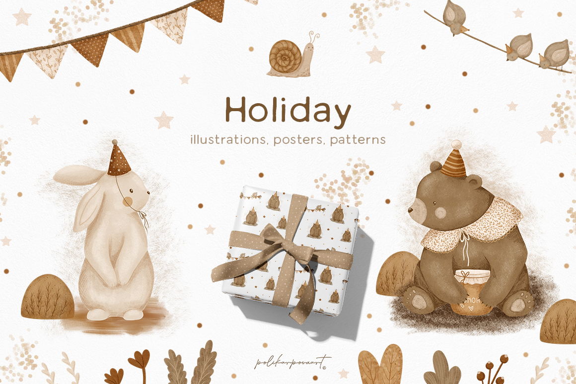 Collection "Holiday" - children's illustrations and seamless patterns