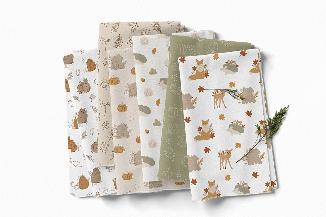 Collection "Autumn life"- children's vector illustrations and patterns