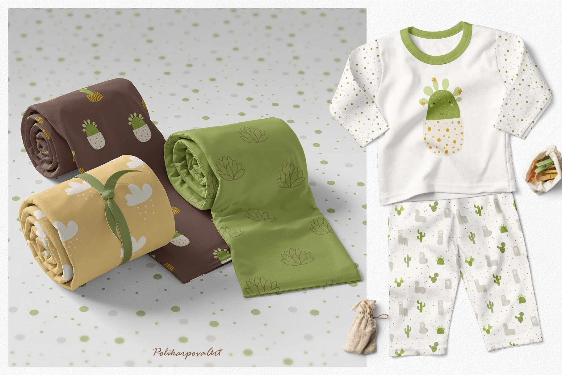 Vector collection "Llamas and cactus" - children's illustrations and seamless patterns