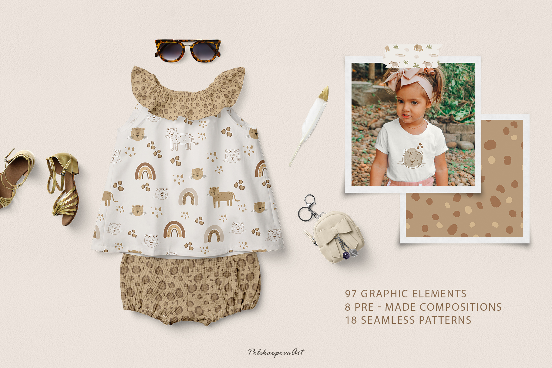 Vector collection "Safari animals" - children's illustrations and seamless patterns