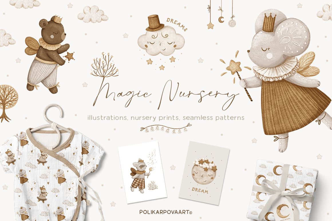 Collection "Magic nursery" - baby illustrations, prints and patterns