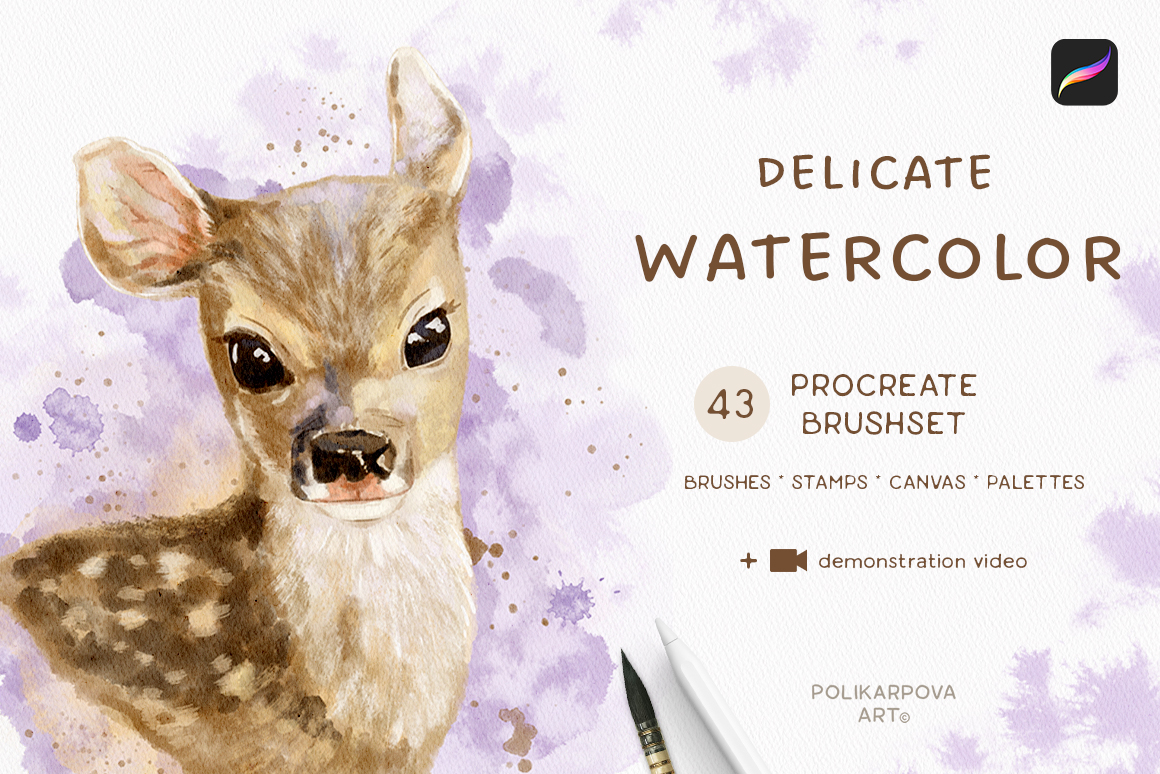 "Delicate Watercolor" - realistic watercolor brushes and canvases for Procreate