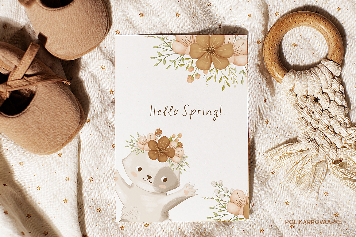 Collection "Floral kittens" - graphic illustrations, compositions and seamless patterns