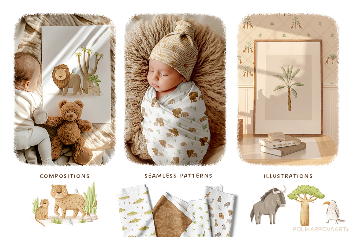 Collection "Africa" - graphic illustrations, compositions and seamless patterns