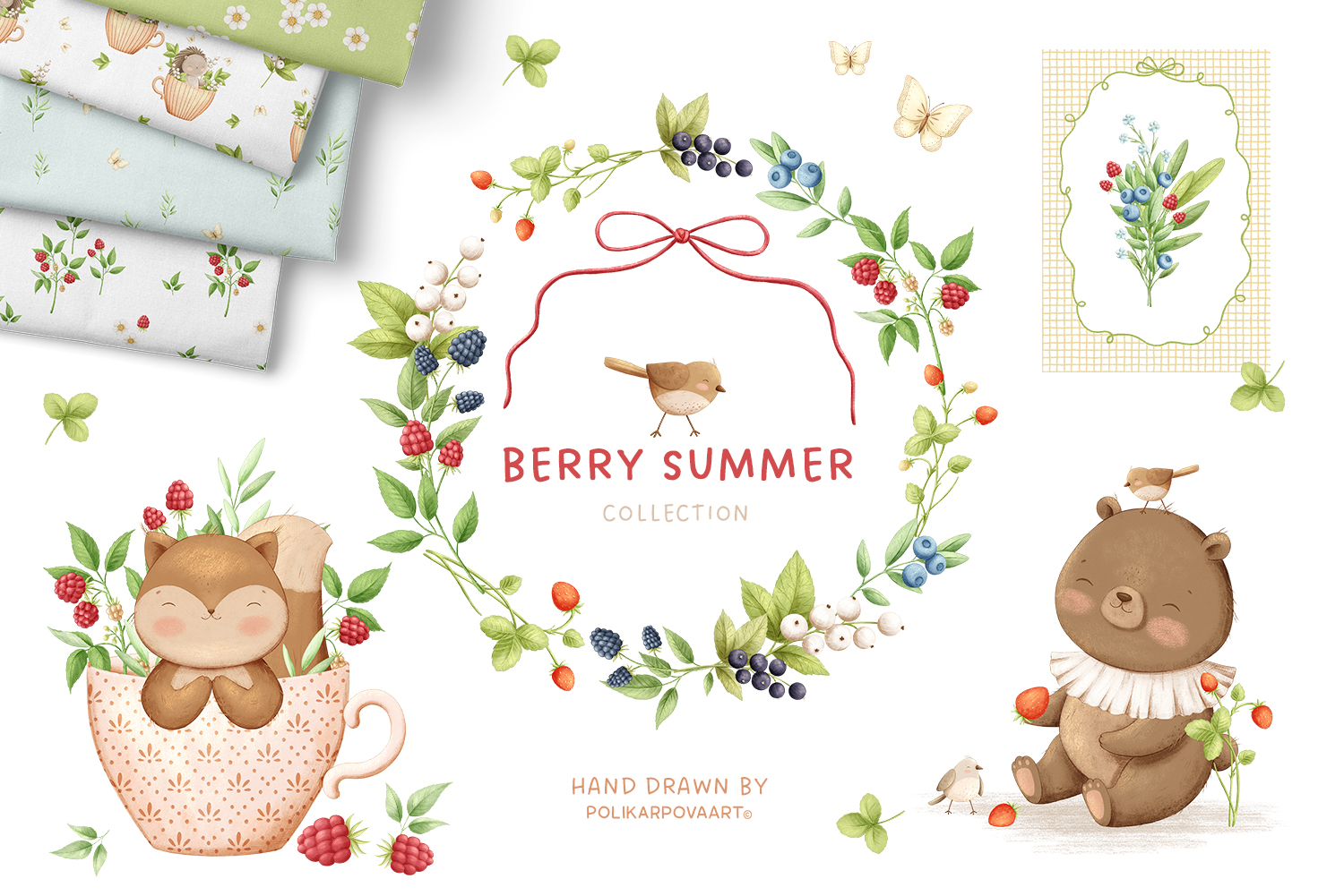 "Berry Summer" collection - graphic illustrations, compositions, seamless patterns and more