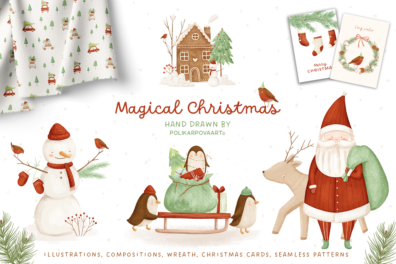 "Magical Christmas" collection - graphic illustrations, compositions, seamless patterns and more