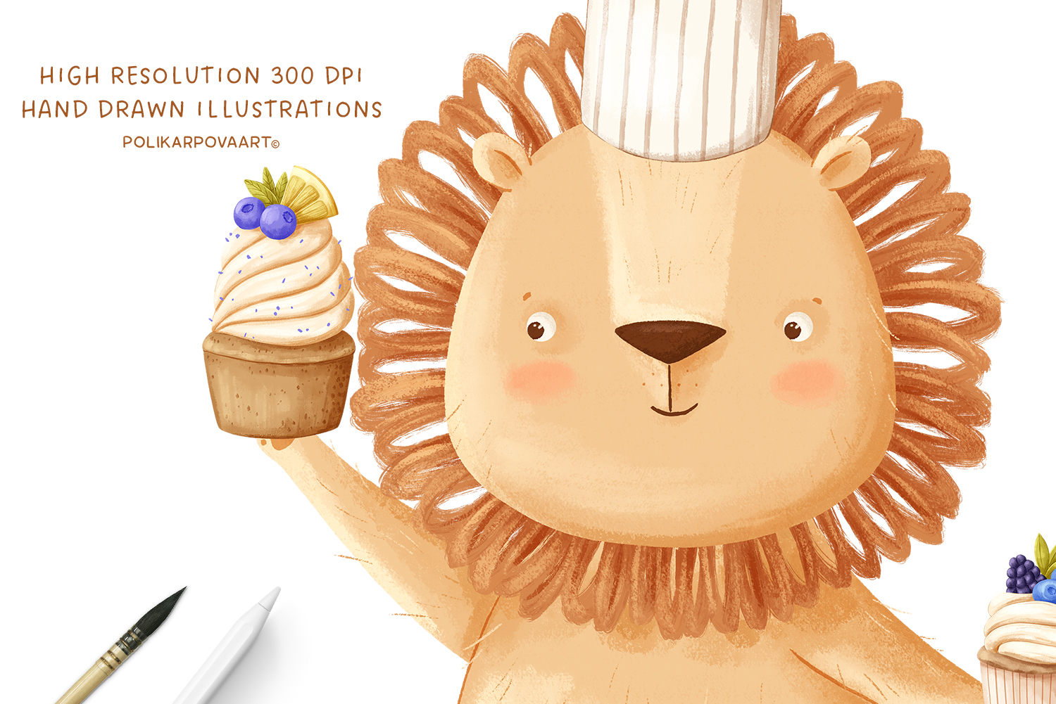 "Yummy party" collection - graphic illustrations, compositions and seamless patterns