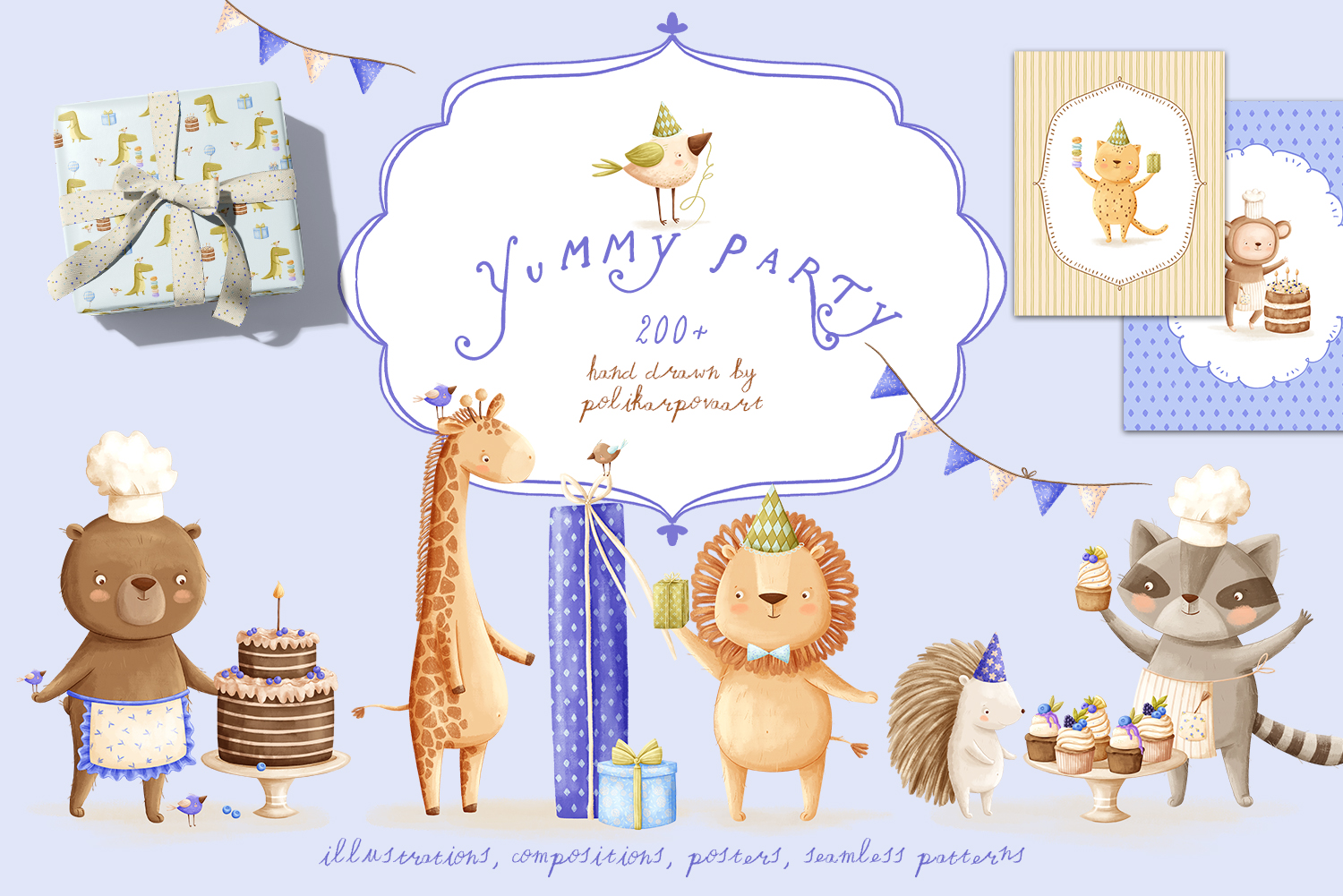 "Yummy party" collection - illustrations, compositions, posters and seamless patterns