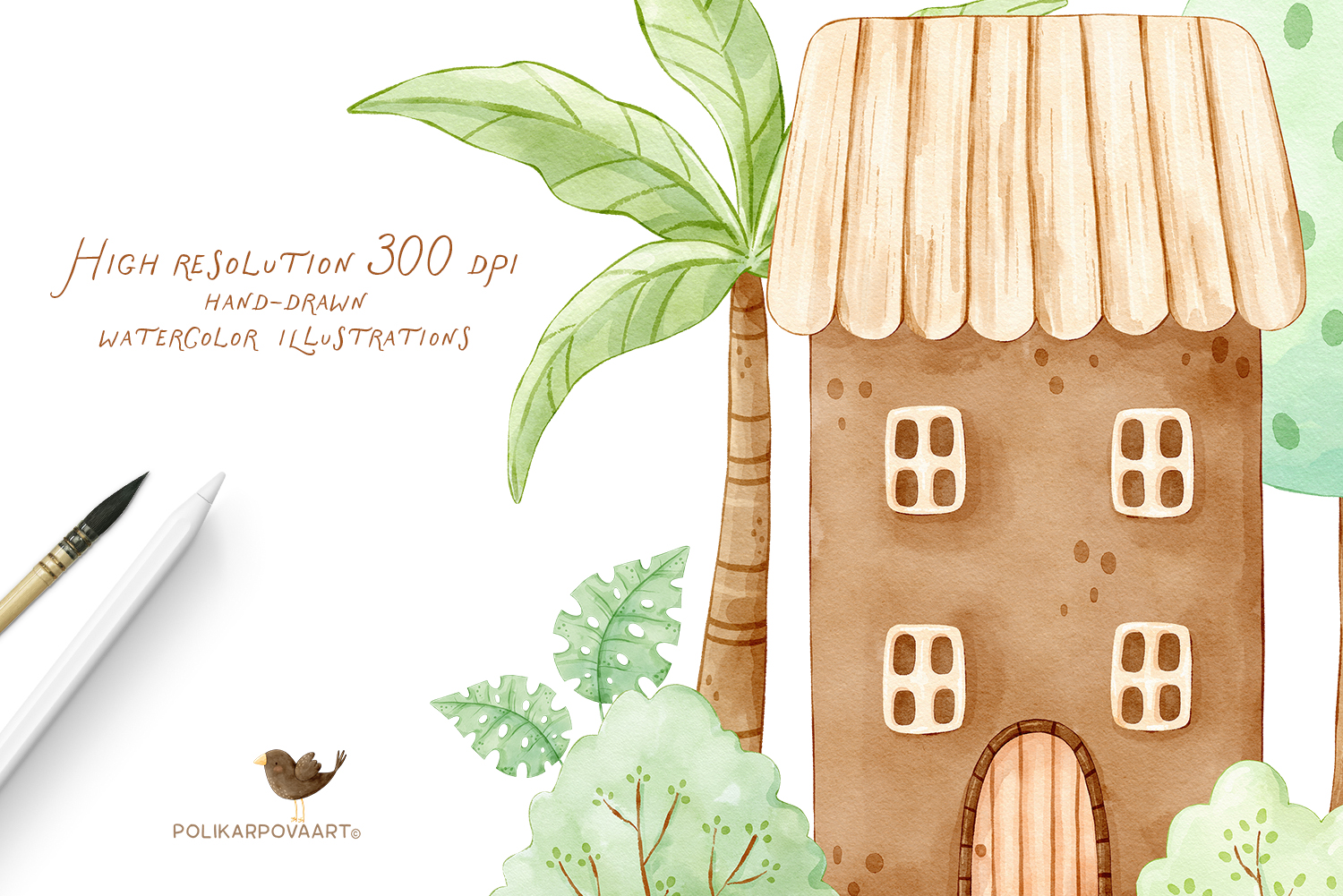 Collection "Safari Friends, Adventures" - watercolor illustrations, compositions, patterns and posters