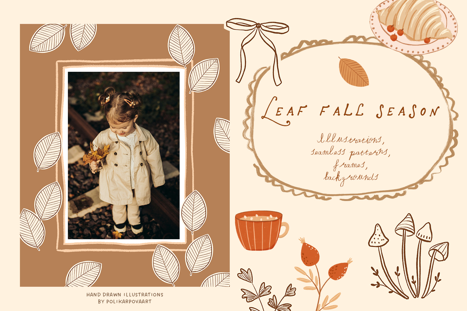 Collection "Leaf Fall Season" - graphic illustrations, frames, backgrounds and patterns