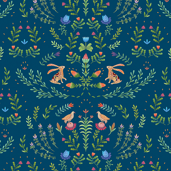 Интерьерная ткань Ӧмидз (синий фон)