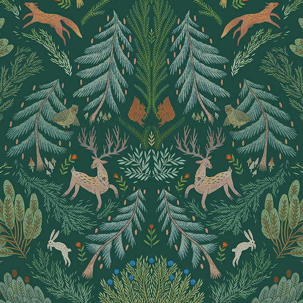 Интерьерная ткань Сосново (зеленый фон)