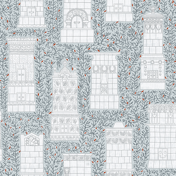 Интерьерная ткань Печи (серый с веточками)