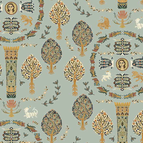 Интерьерная ткань Коптская (зеленый фон)