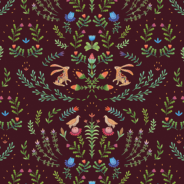 Интерьерная ткань Ӧмидз (бордовый фон)