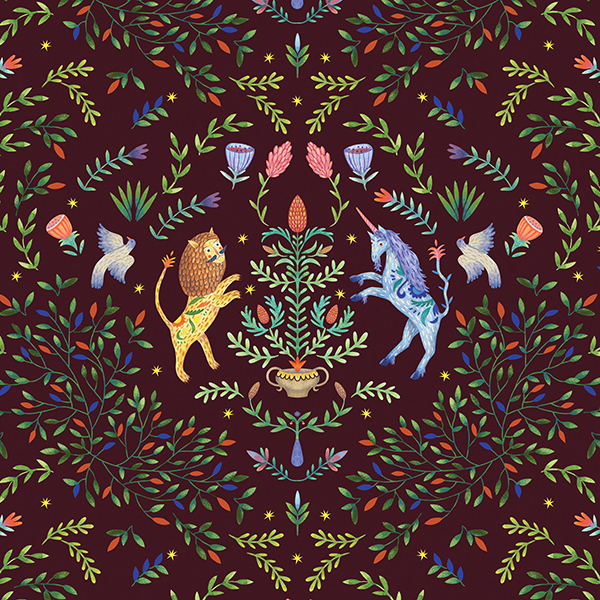 Интерьерная ткань Керка (бордовый фон)