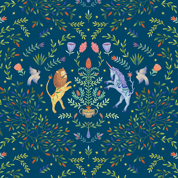 Интерьерная ткань Керка (синий фон)